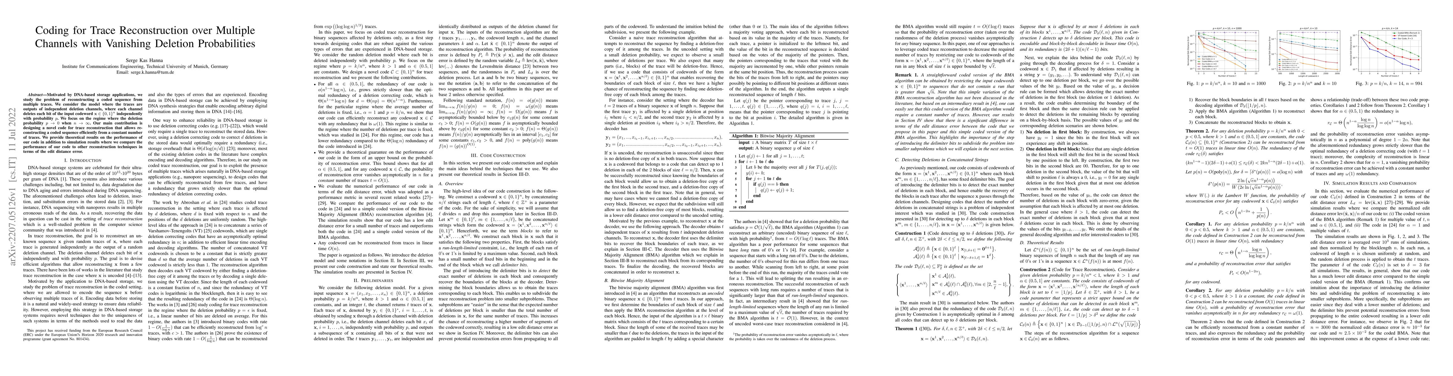 Thumbnail for Coding for Trace Reconstruction over Multiple Channels with Vanishing
  Deletion Probabilities