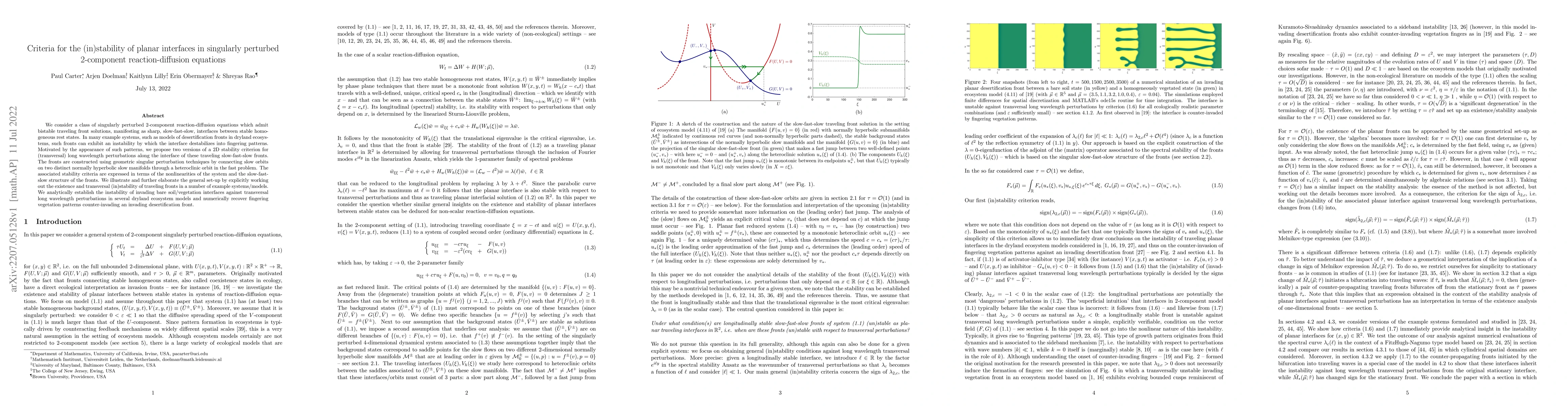 Thumbnail for Criteria for the (in)stability of planar interfaces in singularly
  perturbed 2-component reaction-diffusion equations