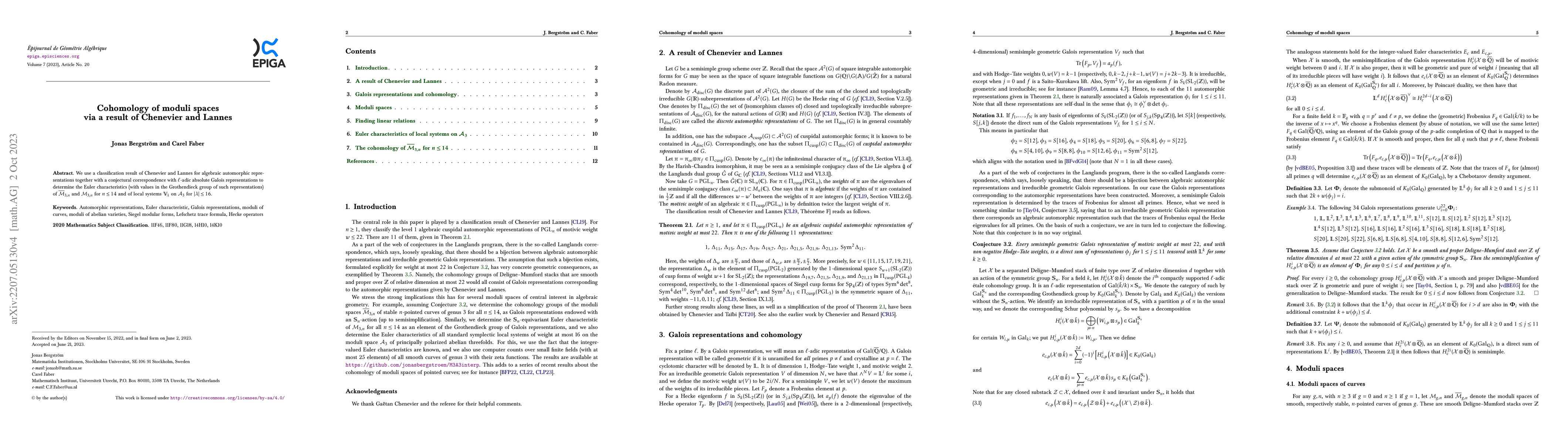 Thumbnail for Cohomology of moduli spaces via a result of Chenevier and Lannes
