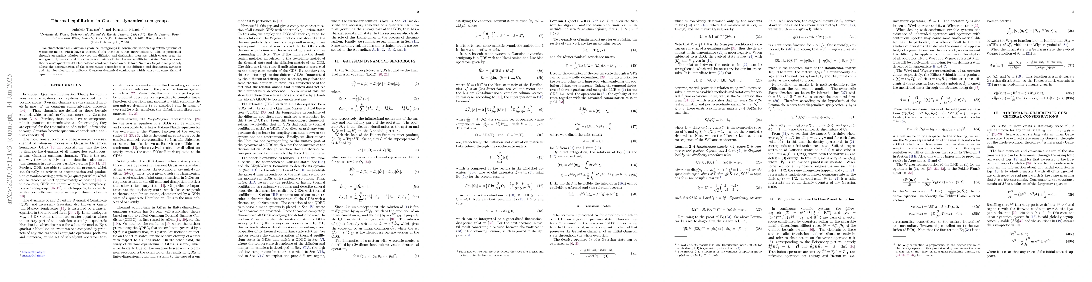 Thumbnail for Thermal equilibrium in Gaussian dynamical semigroups