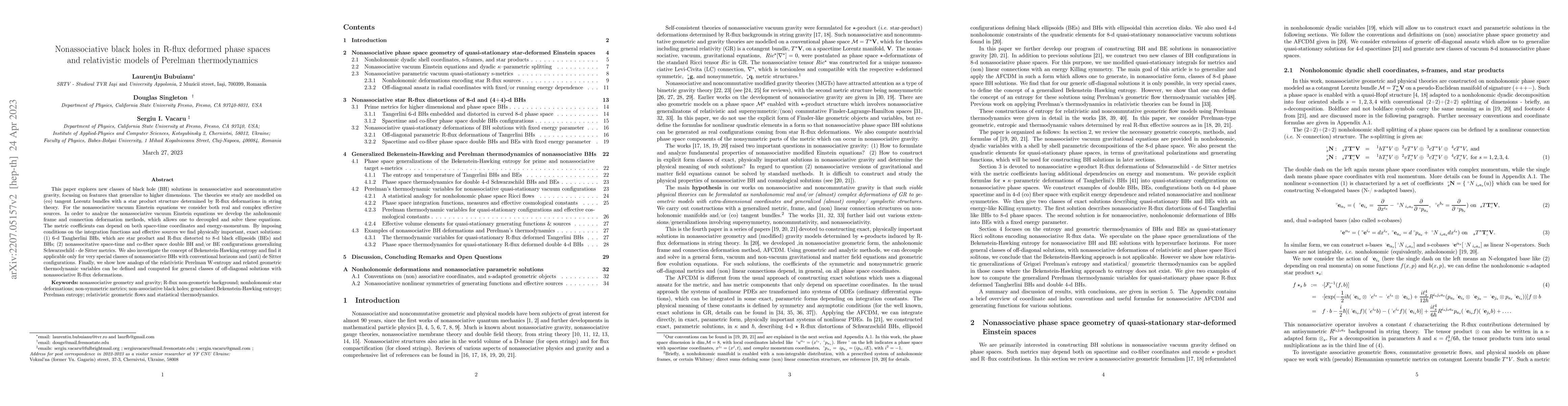 Thumbnail for Nonassociative black holes in R-flux deformed phase spaces and
  relativistic models of G. Perelman thermodynamics