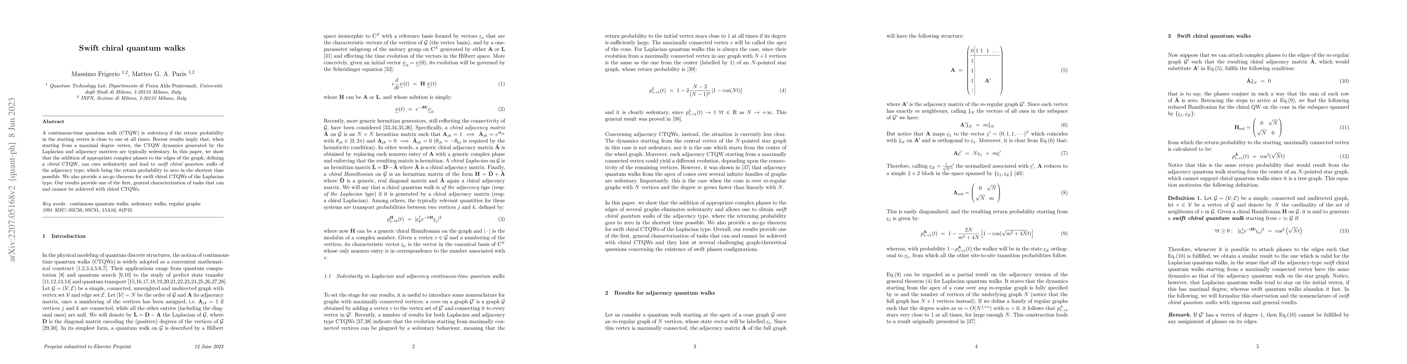 Thumbnail for Swift chiral quantum walks