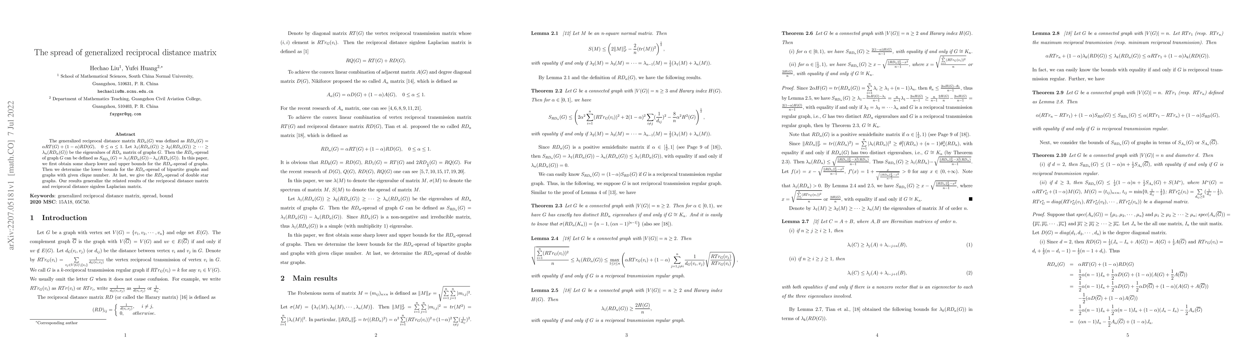 Thumbnail for The spread of generalized reciprocal distance matrix