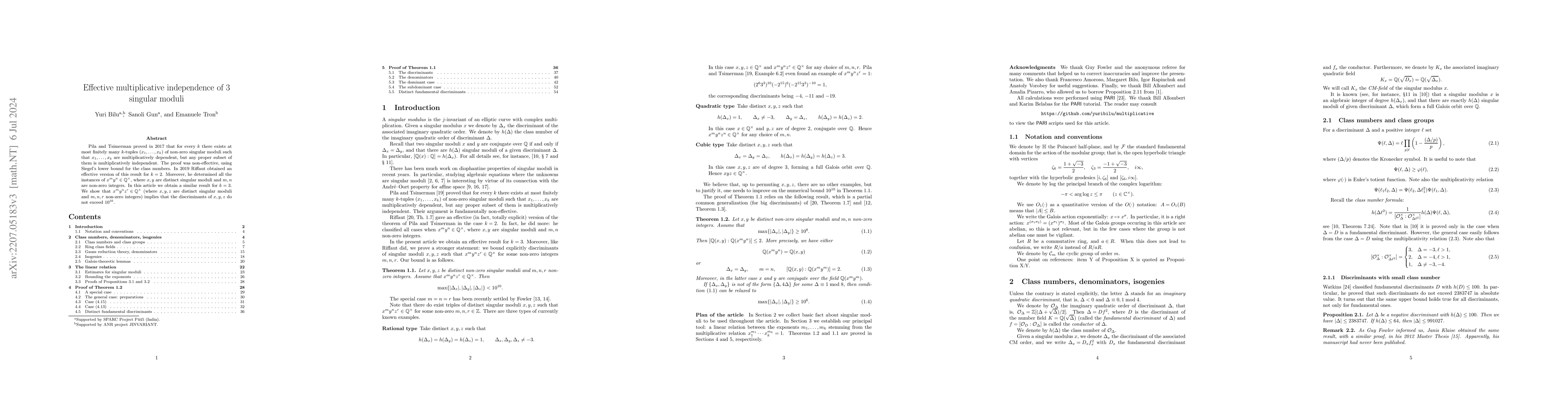 Thumbnail for Effective multiplicative independence of 3 singular moduli
