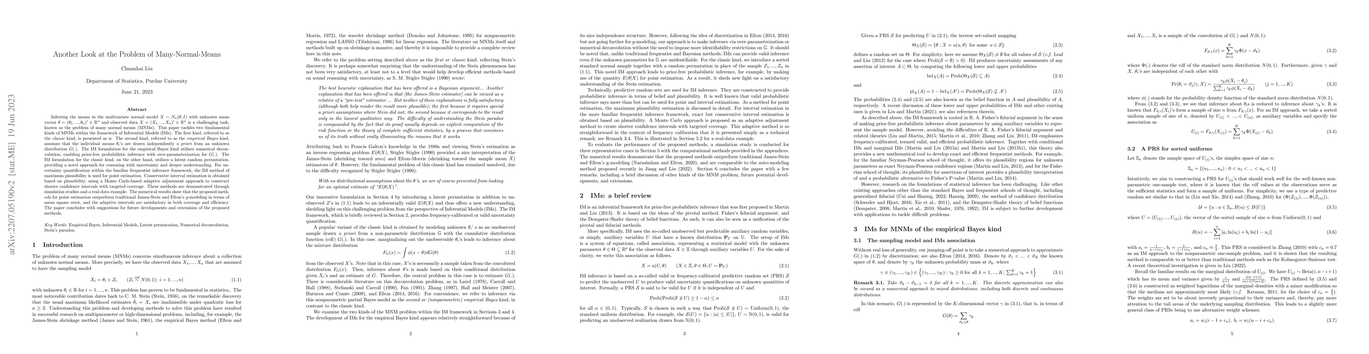 Thumbnail for Another Look at the Problem of Many-Normal-Means
