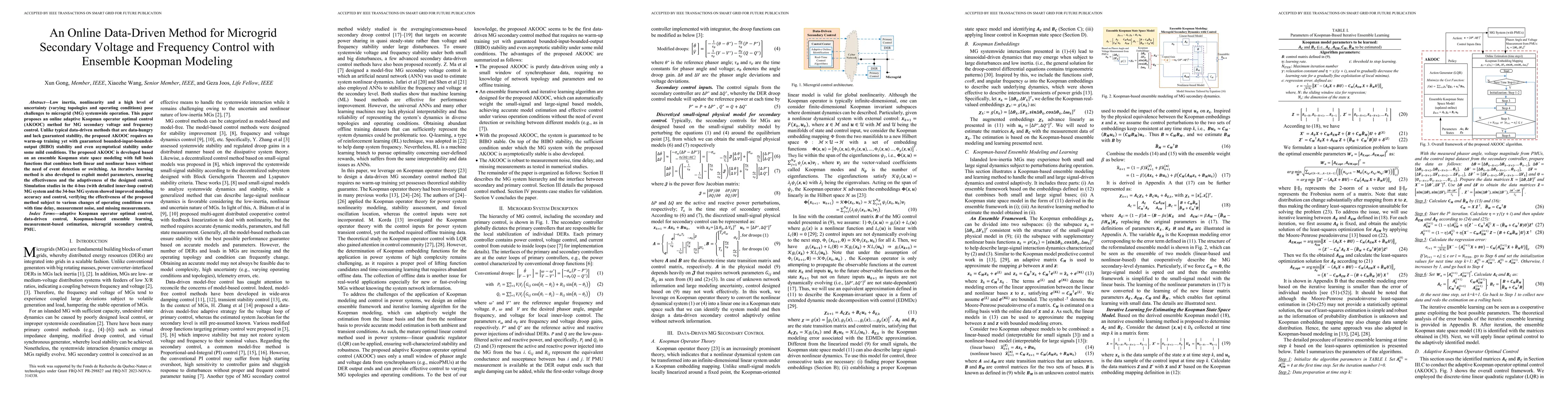 Thumbnail for An Online Data-Driven Method for Microgrid Secondary Voltage and
  Frequency Control with Ensemble Koopman Modeling