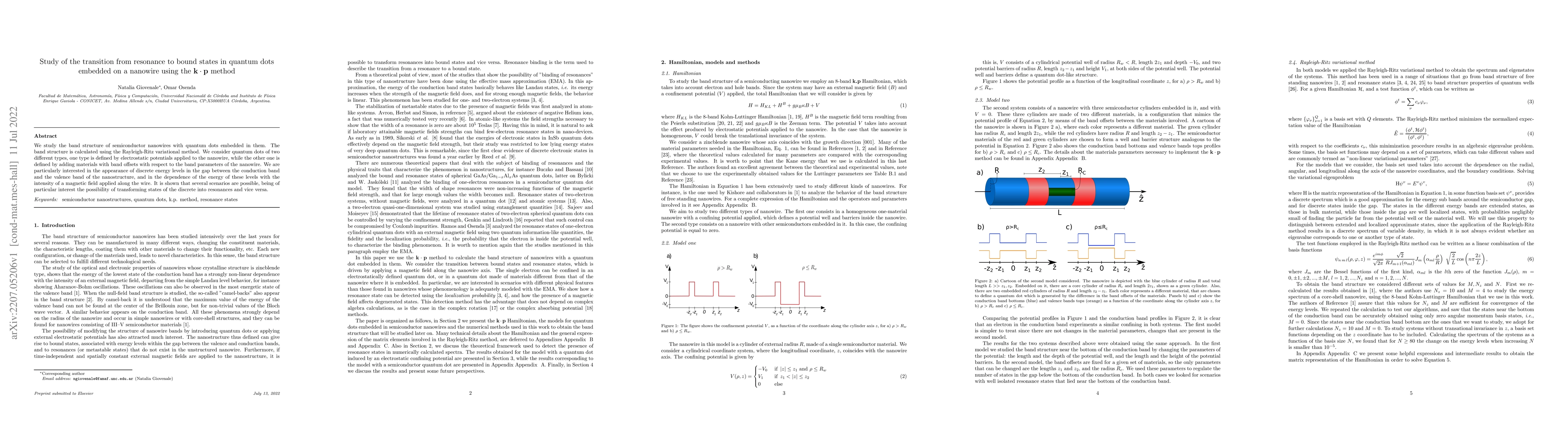 Thumbnail for Study of the transition from resonance to bound states in quantum dots
  embedded on a nanowire using the $\mathbf{k}\cdot\mathbf{p}$ method