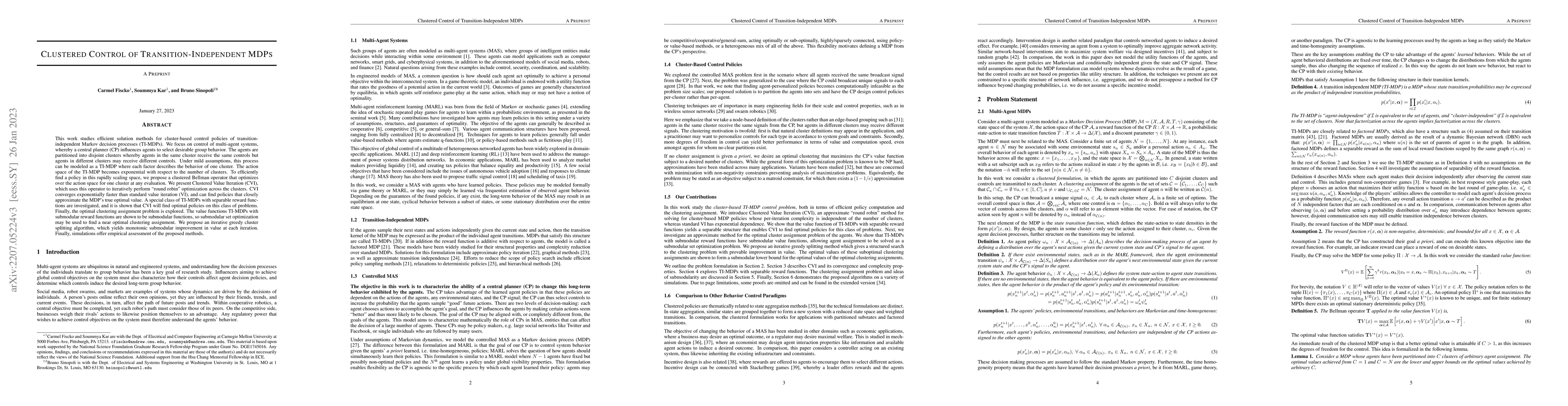 Thumbnail for Cluster-Based Control of Transition-Independent MDPs