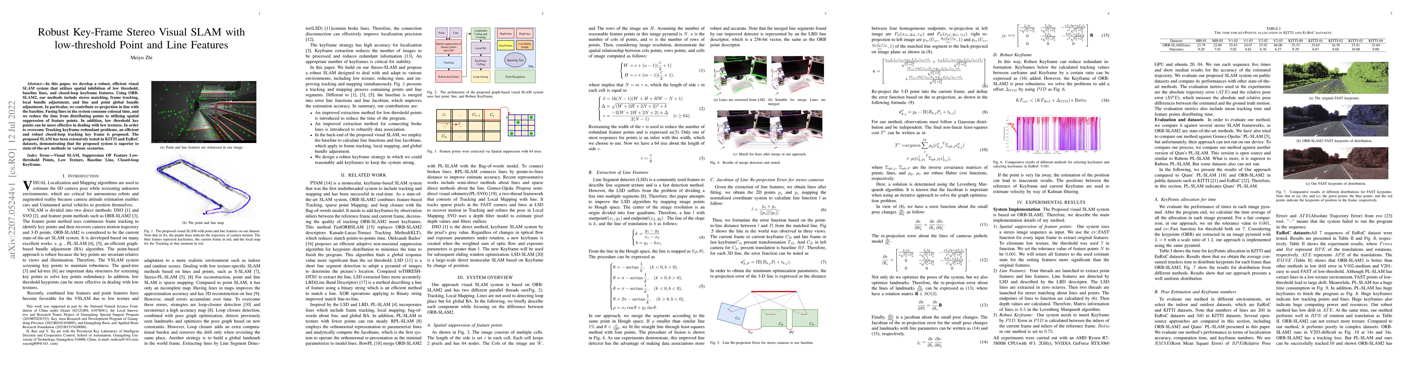 Thumbnail for Robust Key-Frame Stereo Visual SLAM with low-threshold Point and Line
  Features
