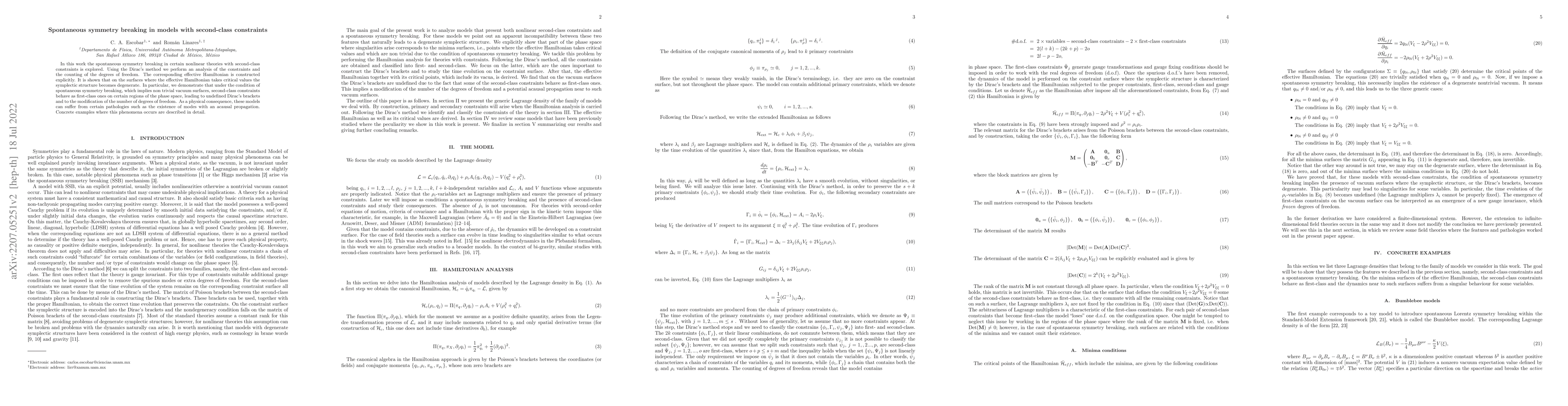 Thumbnail for Spontaneous symmetry breaking in models with second-class constraints