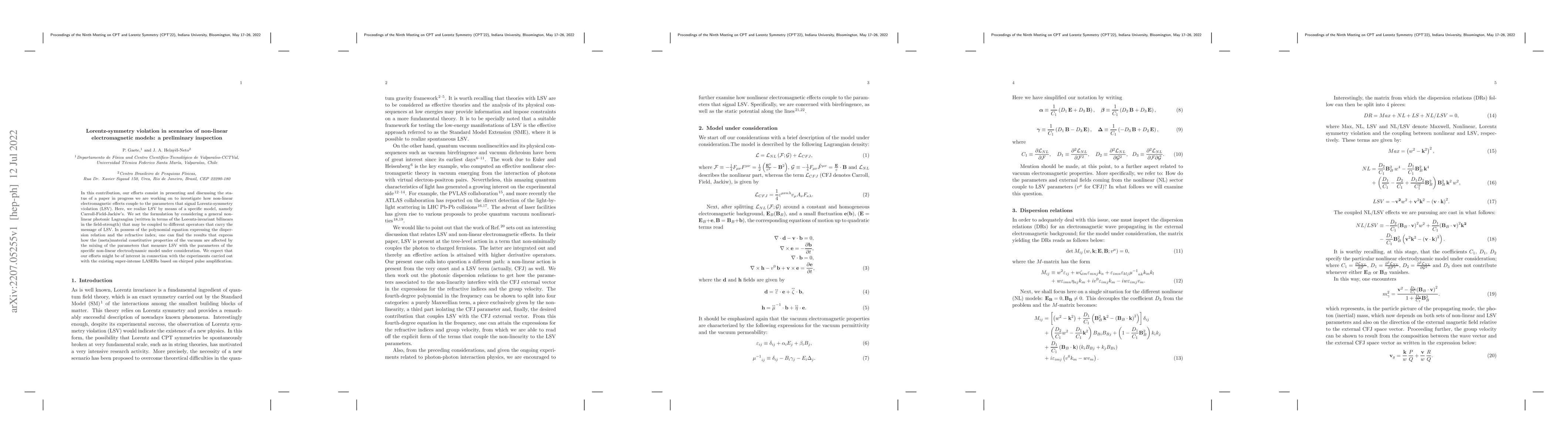 Thumbnail for Lorentz-symmetry violation in scenarios of non-linear electromagnetic
  models: a preliminary inspection