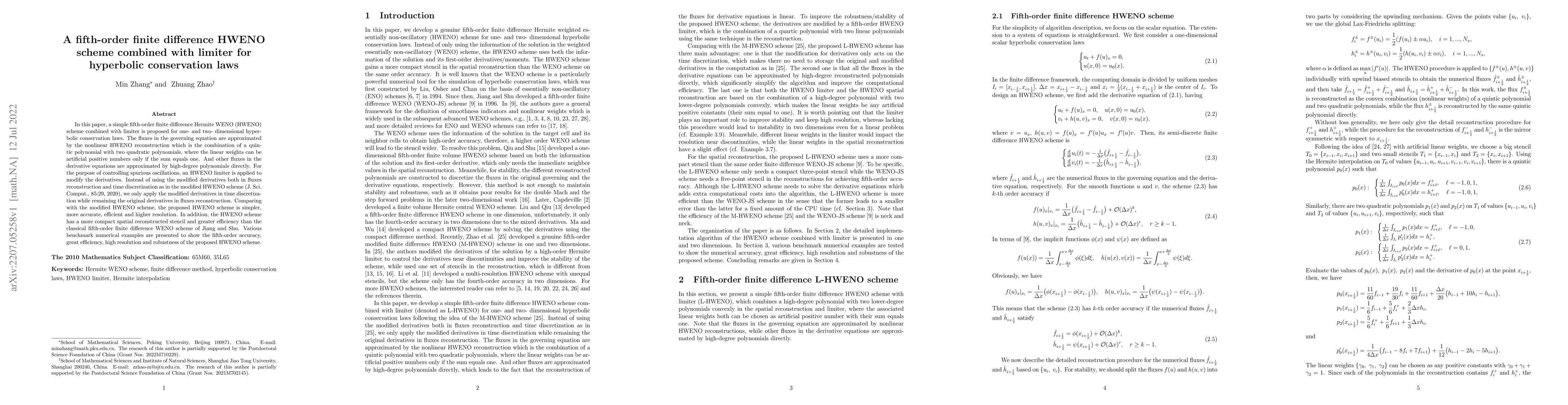 Thumbnail for A fifth-order finite difference HWENO scheme combined with limiter for
  hyperbolic conservation laws