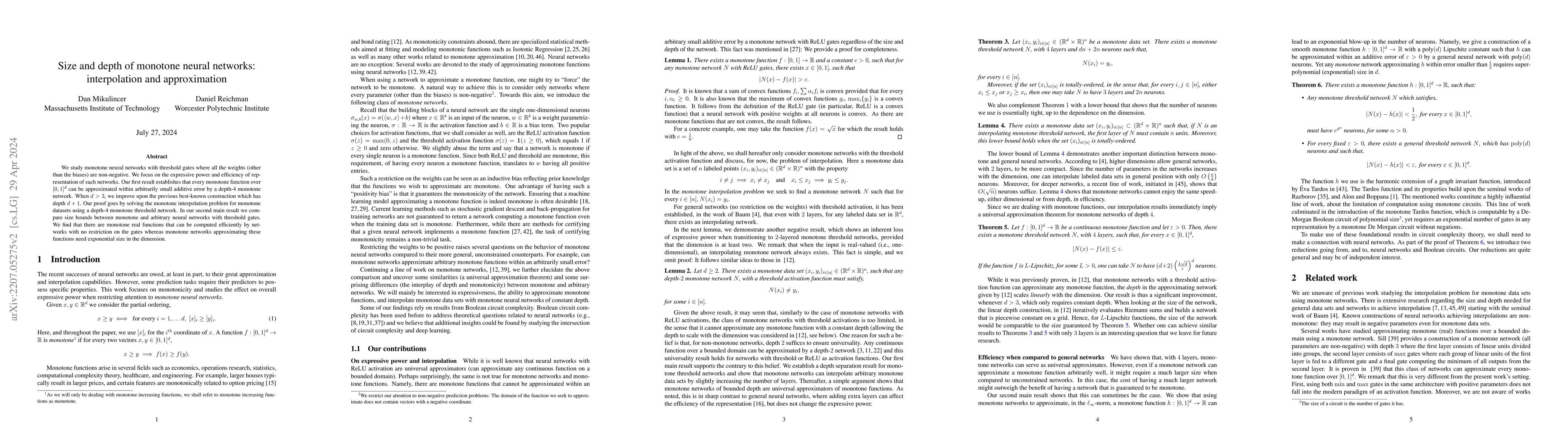 Thumbnail for Size and depth of monotone neural networks: interpolation and
  approximation