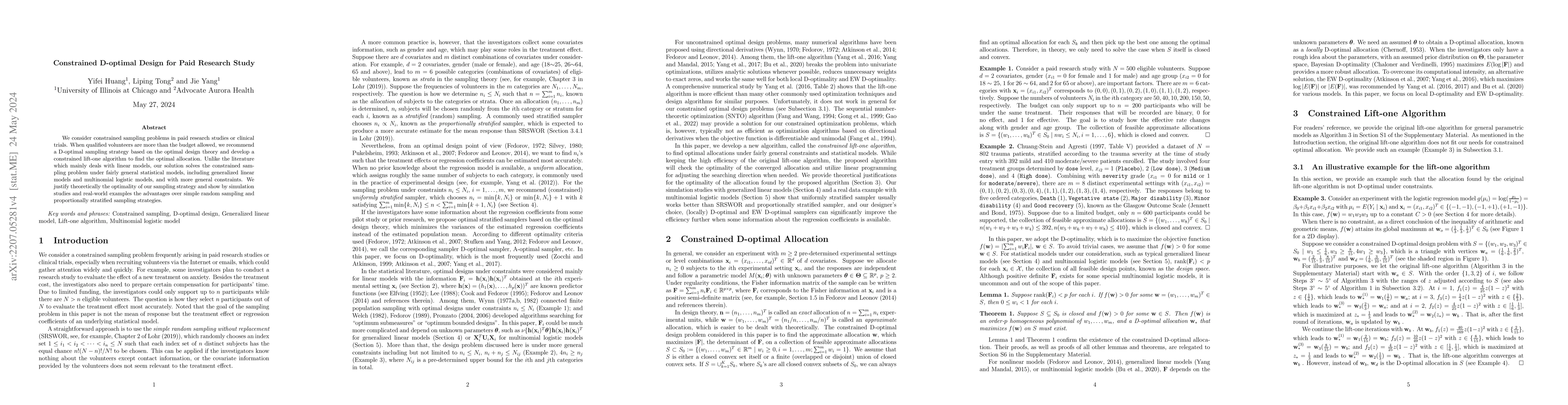 Thumbnail for Constrained D-optimal Design for Paid Research Study
