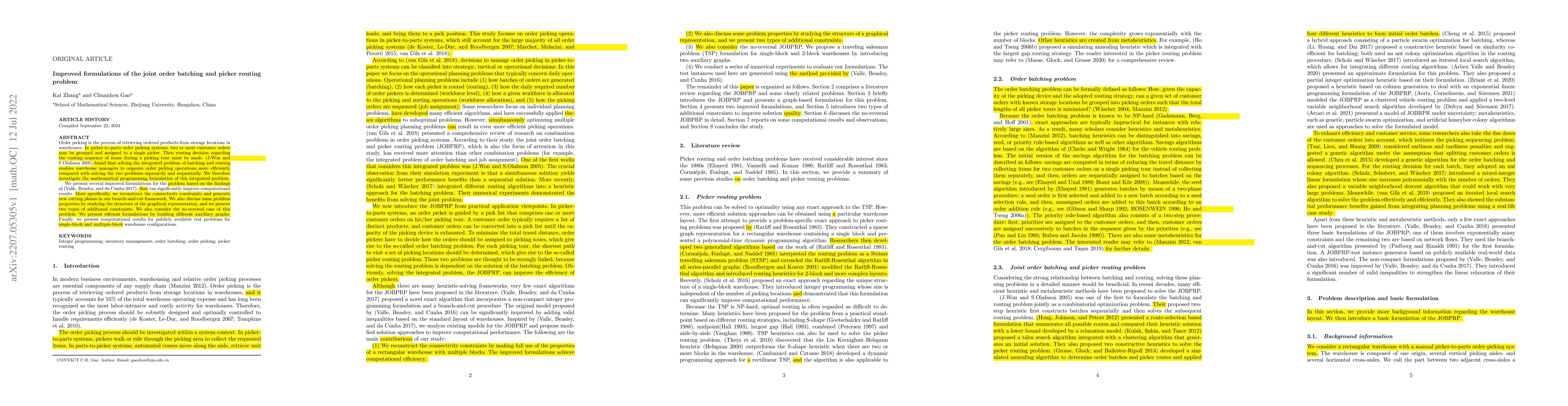 Thumbnail for Improved formulations of the joint order batching and picker routing
  problem