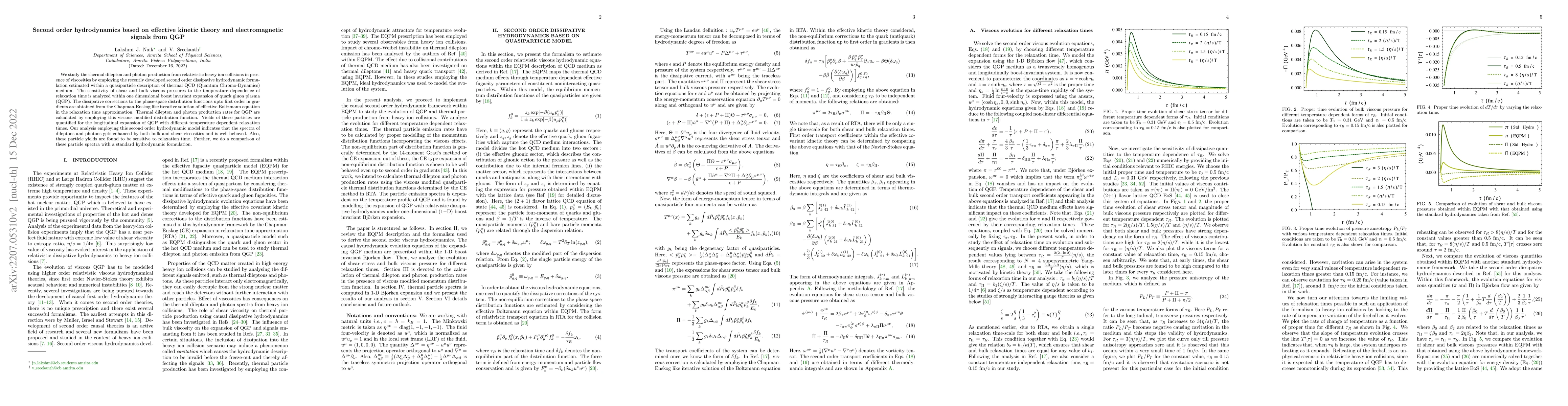 Thumbnail for Second order hydrodynamics based on effective kinetic theory and
  electromagnetic signals from QGP