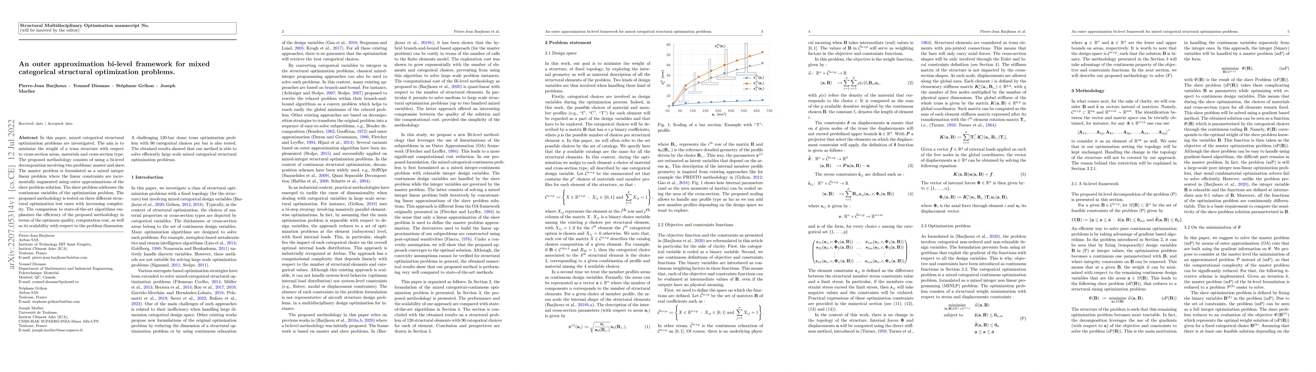 Thumbnail for An outer approximation bi-level framework for mixed categorical
  structural optimization problems