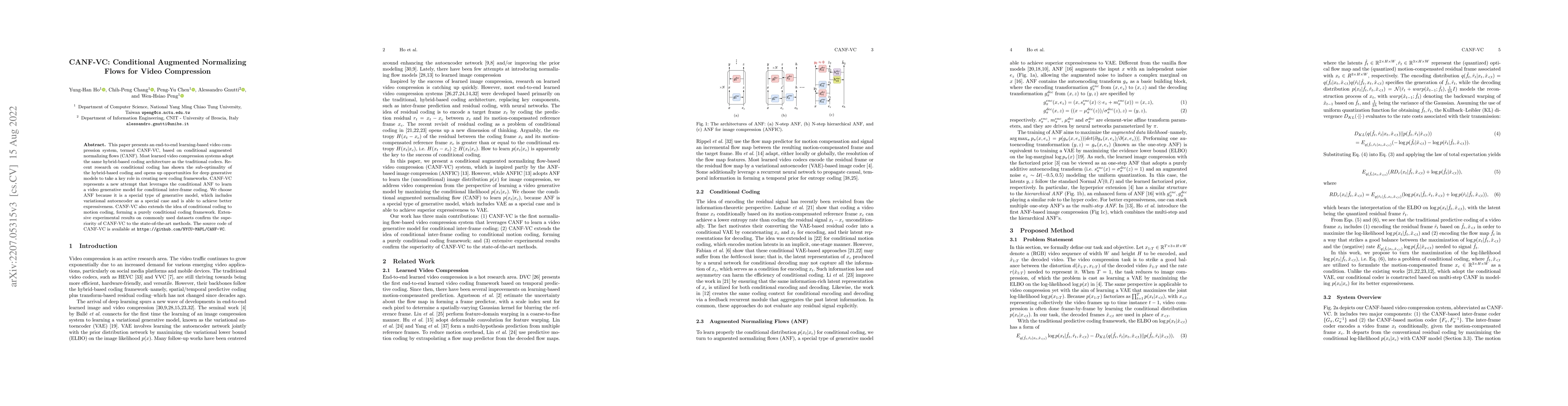 Thumbnail for CANF-VC: Conditional Augmented Normalizing Flows for Video Compression