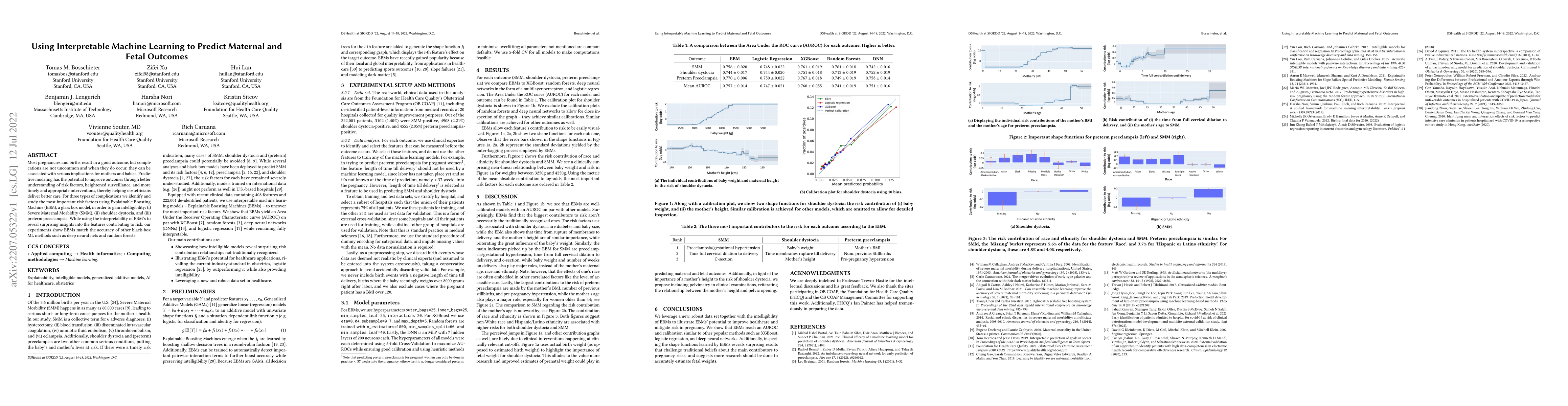 Thumbnail for Using Interpretable Machine Learning to Predict Maternal and Fetal
  Outcomes