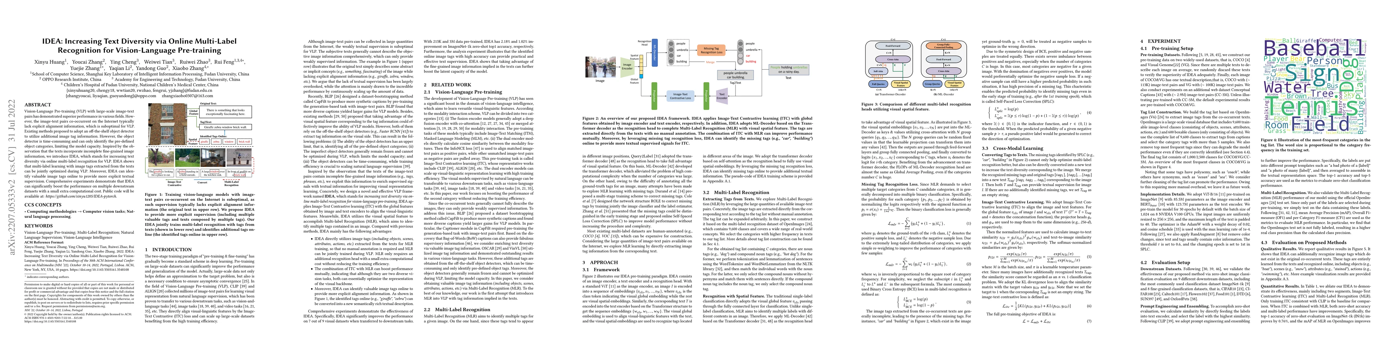 Thumbnail for IDEA: Increasing Text Diversity via Online Multi-Label Recognition for
  Vision-Language Pre-training