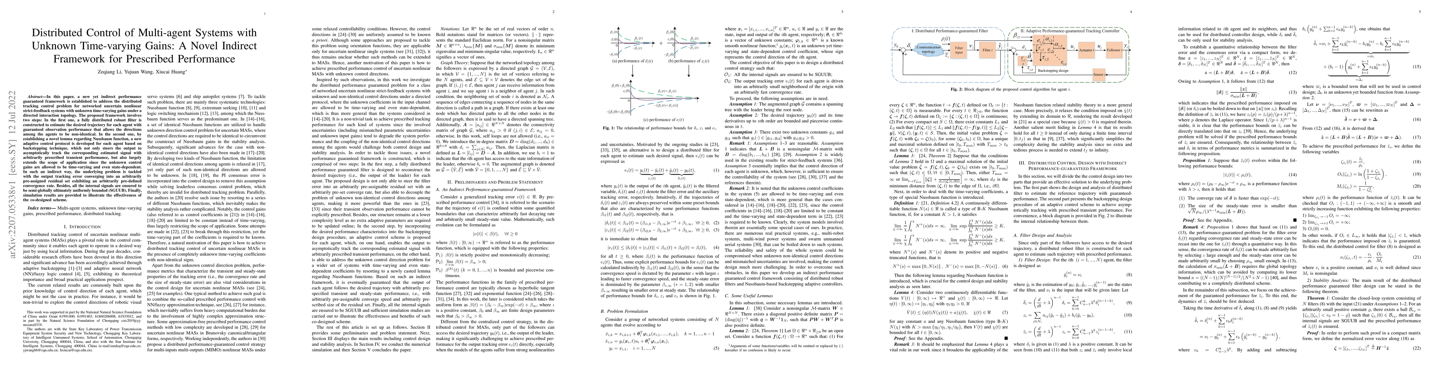 Thumbnail for Distributed Control of Multi-agent Systems with Unknown Time-varying
  Gains: A Novel Indirect Framework for Prescribed Performance