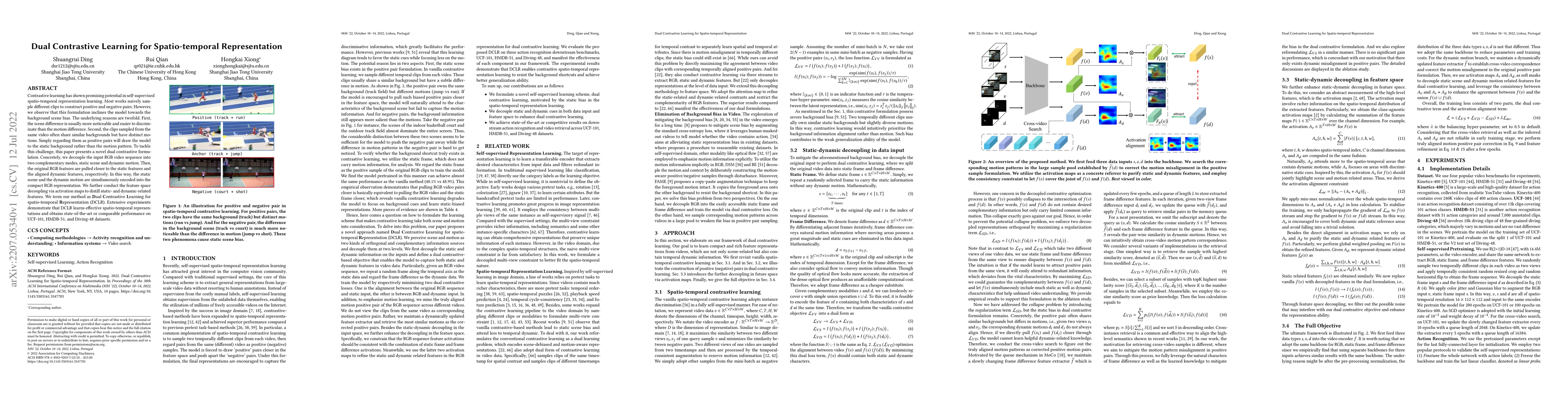 Thumbnail for Dual Contrastive Learning for Spatio-temporal Representation