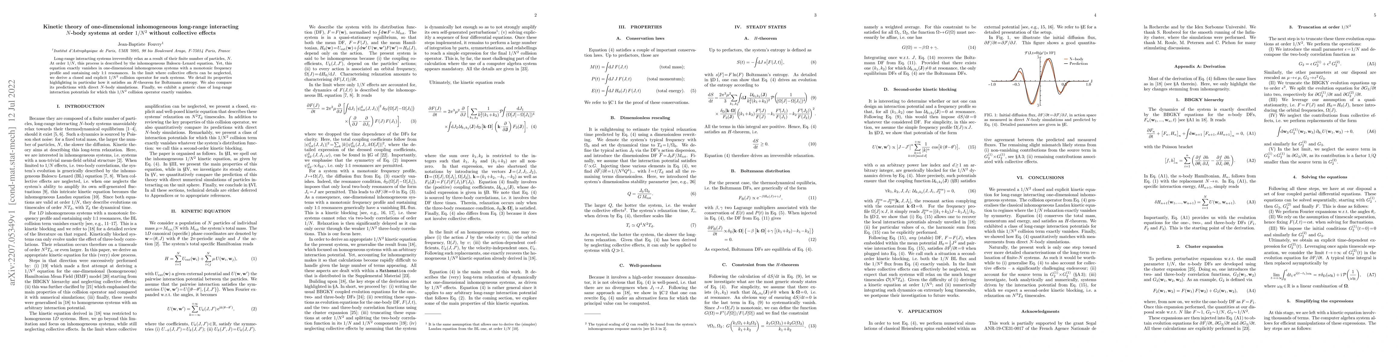Thumbnail for Kinetic theory of one-dimensional inhomogeneous long-range interacting
  $N$-body systems at order $1/N^{2}$ without collective effects