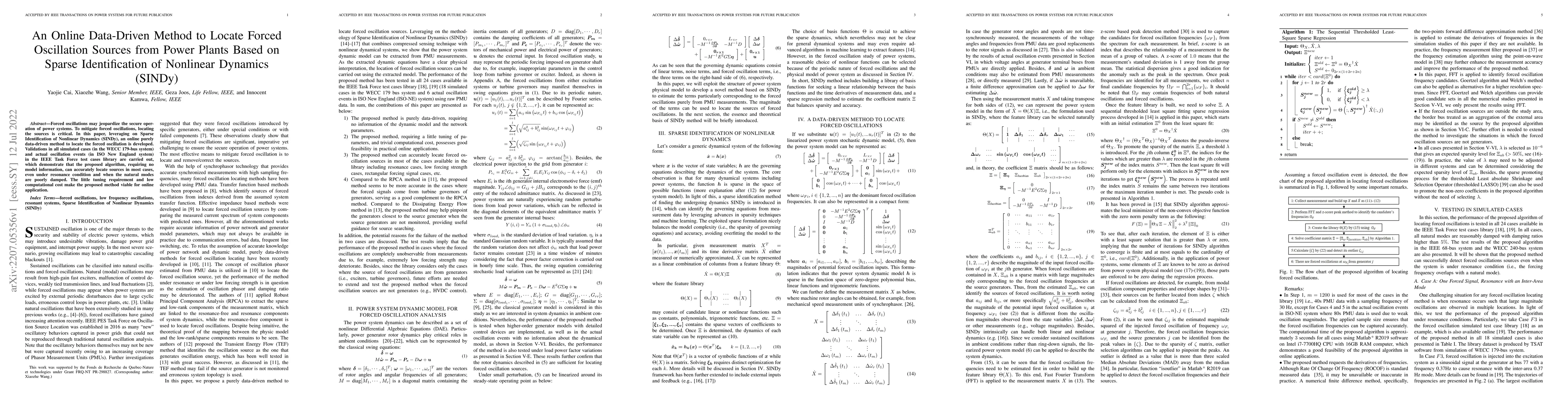 Thumbnail for An Online Data-Driven Method to Locate Forced Oscillation Sources from
  Power Plants Based on Sparse Identification of Nonlinear Dynamics (SINDy)