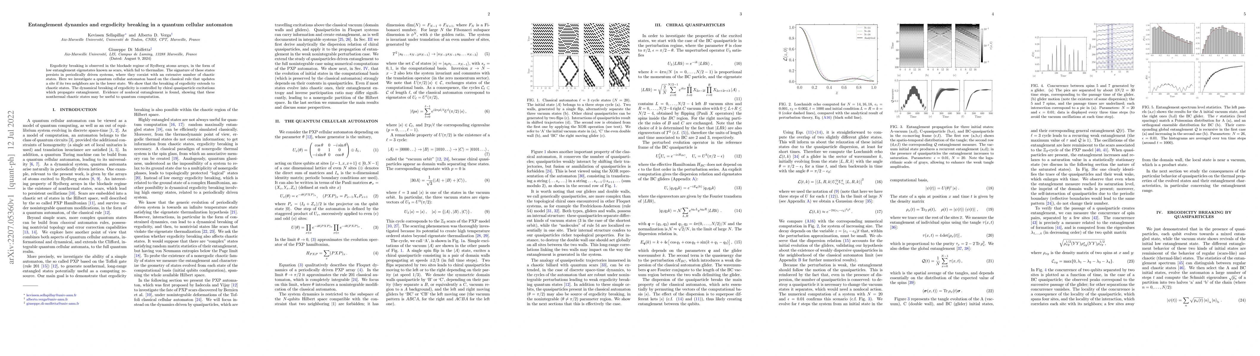 Thumbnail for Entanglement dynamics and ergodicity breaking in a quantum cellular
  automaton