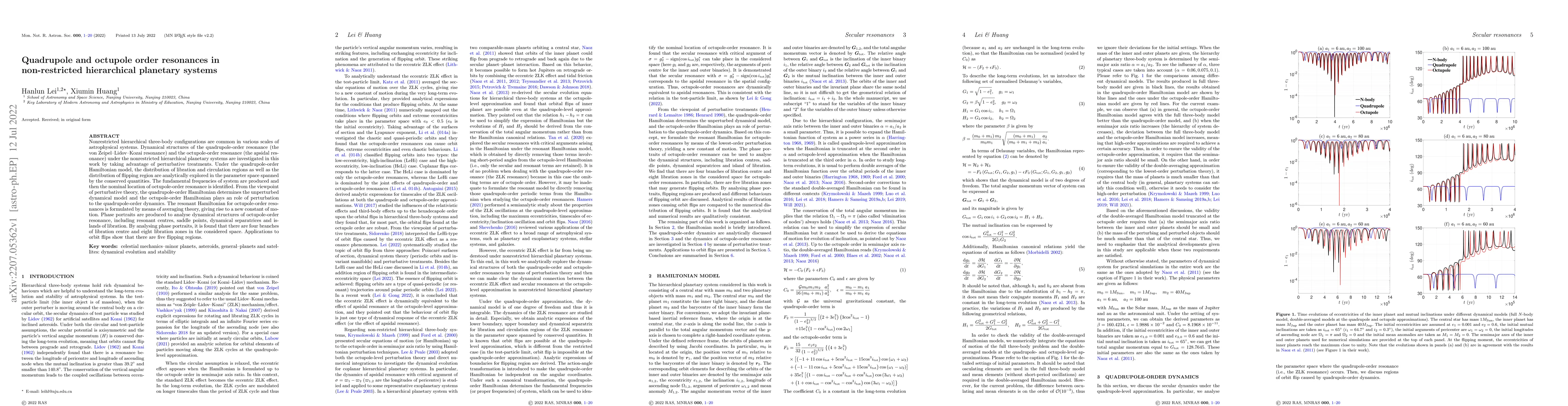 Thumbnail for Quadrupole and octupole order resonances in non-restricted hierarchical
  planetary systems