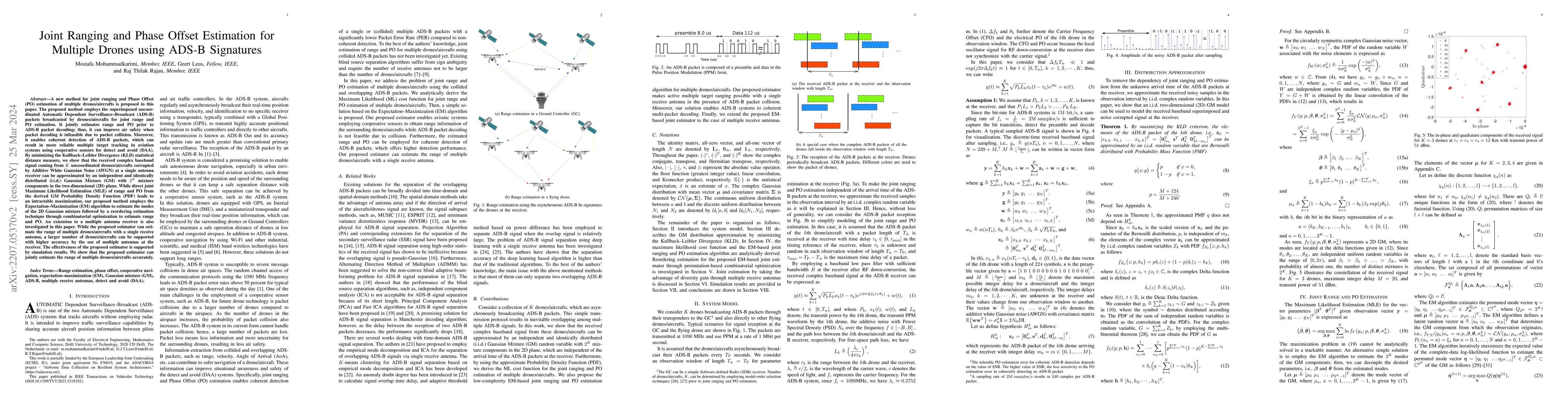 Thumbnail for Joint Ranging and Phase Offset Estimation for Multiple Drones using
  ADS-B Signatures