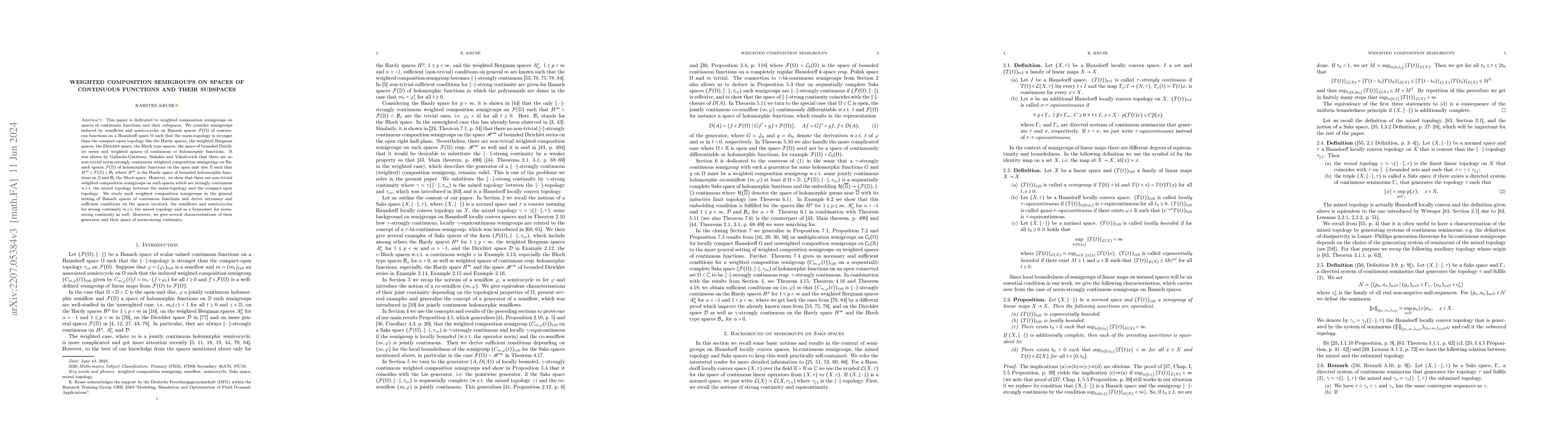Thumbnail for Weighted composition semigroups on spaces of continuous functions and
  their subspaces