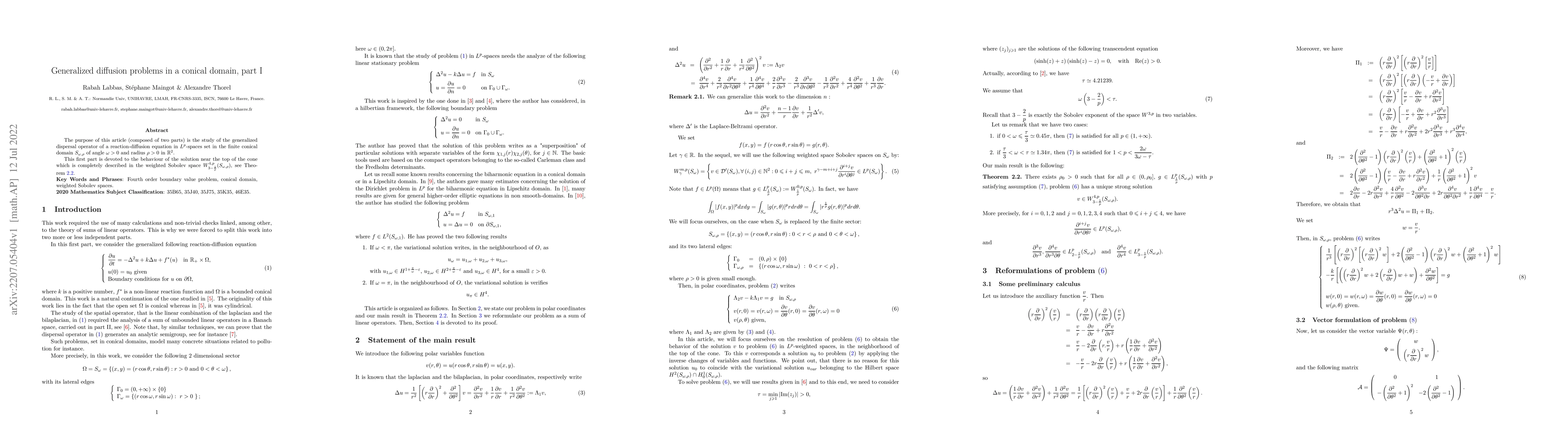 Thumbnail for Generalized diffusion problems in a conical domain, part I