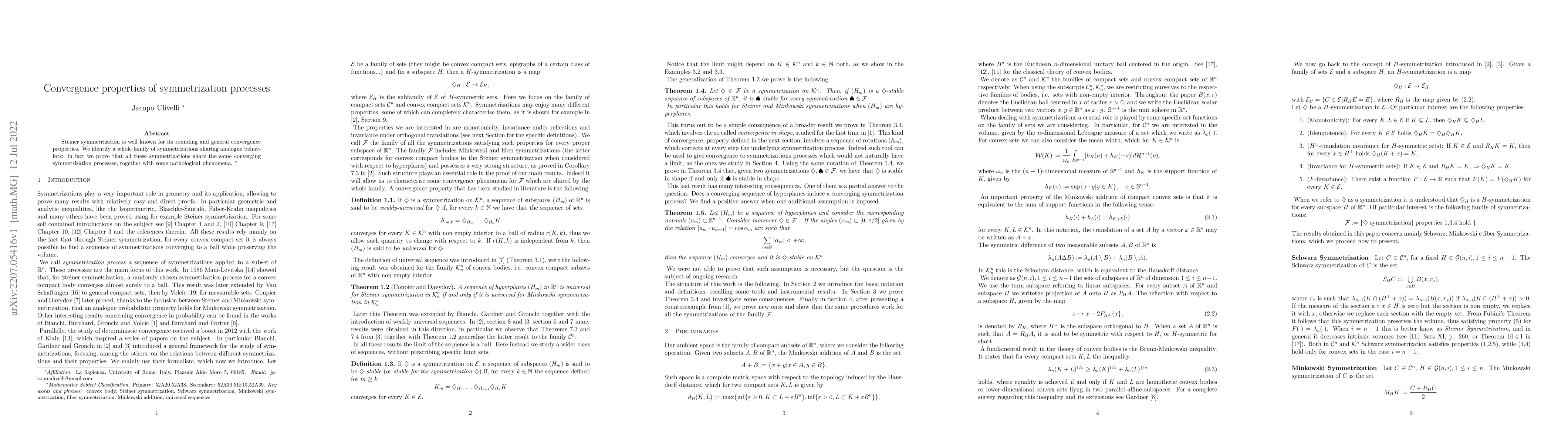 Thumbnail for Convergence properties of symmetrization processes