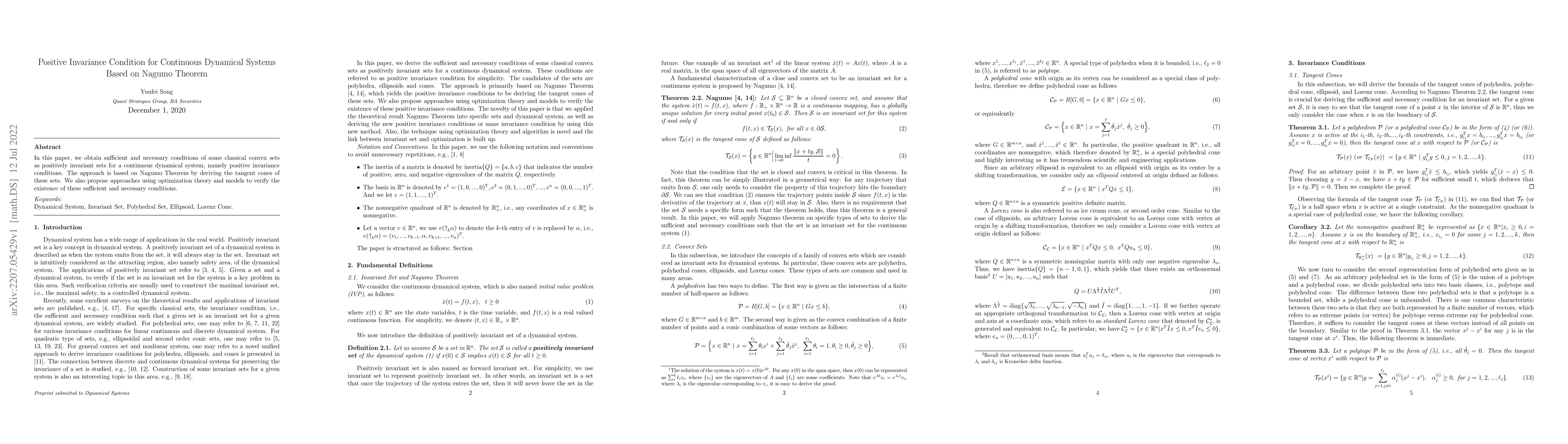 Thumbnail for Positive Invariance Condition for Continuous Dynamical Systems Based on
  Nagumo Theorem
