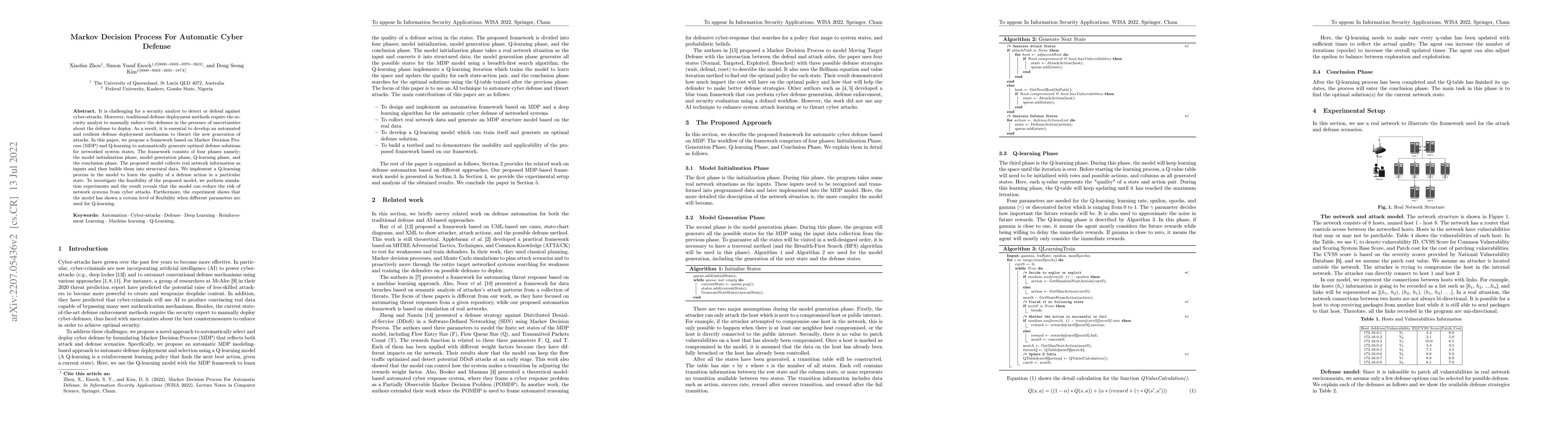 Thumbnail for Markov Decision Process For Automatic Cyber Defense