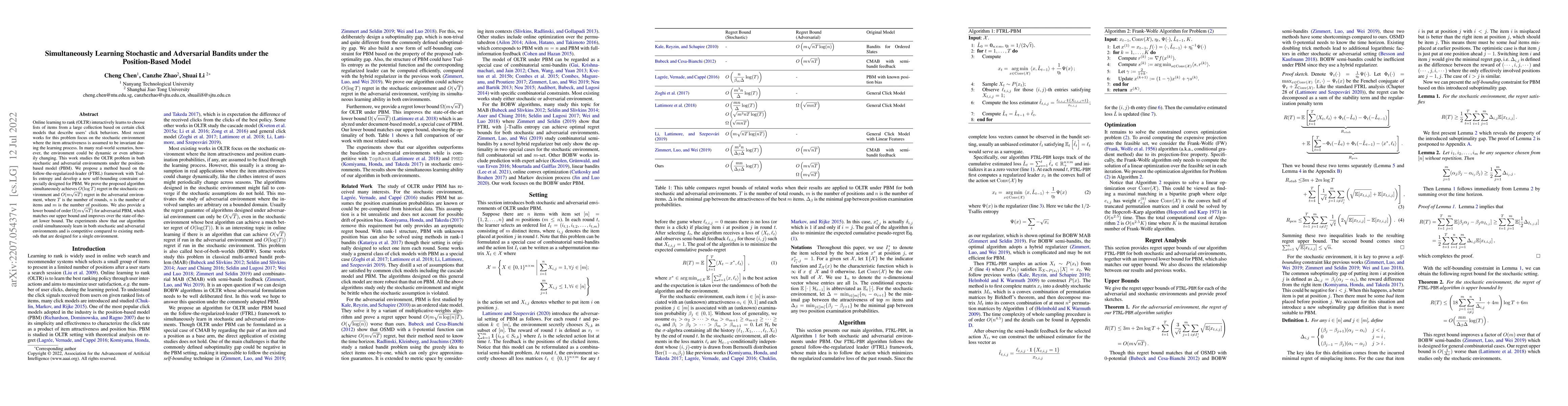 Thumbnail for Simultaneously Learning Stochastic and Adversarial Bandits under the
  Position-Based Model