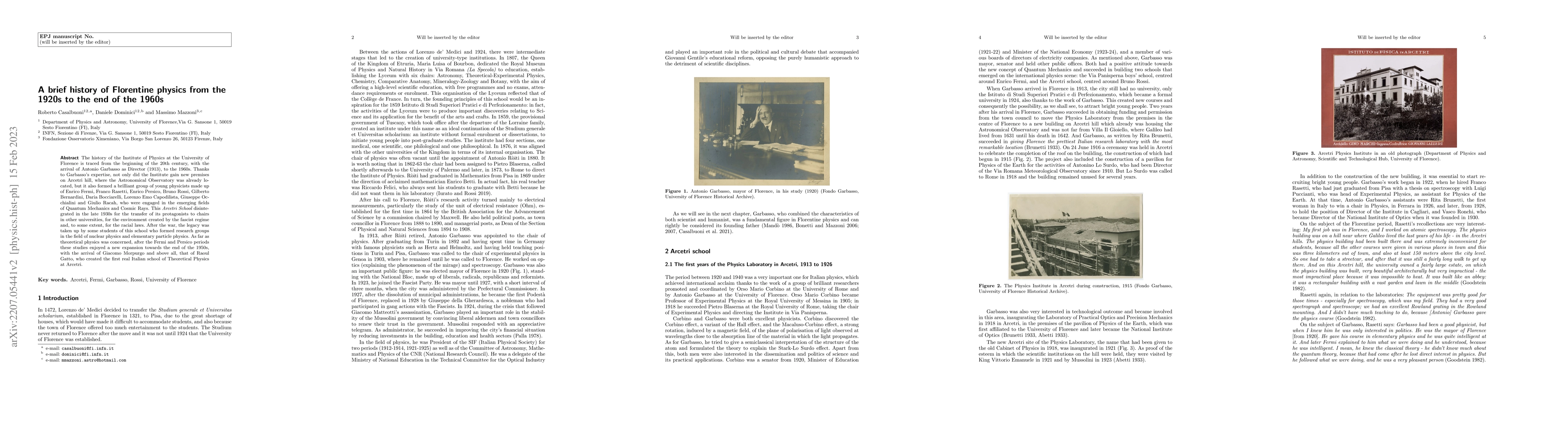 Thumbnail for A brief history of Florentine physics from the 1920s to the end of the
  1960s