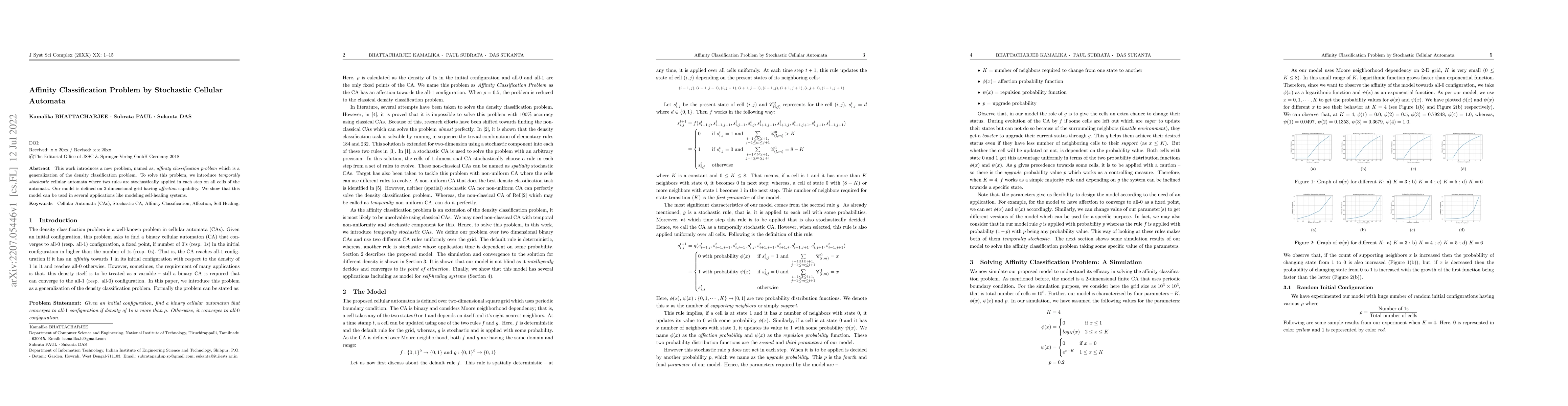 Thumbnail for Affinity Classification Problem by Stochastic Cellular Automata