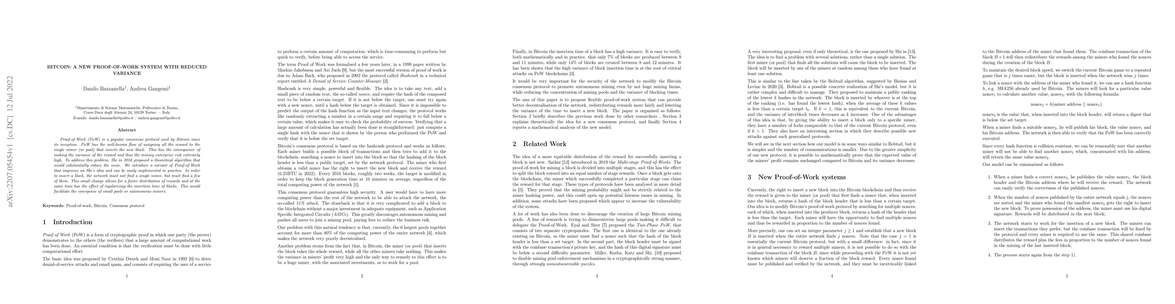 Thumbnail for Bitcoin: a new Proof-of-Work system with reduced variance