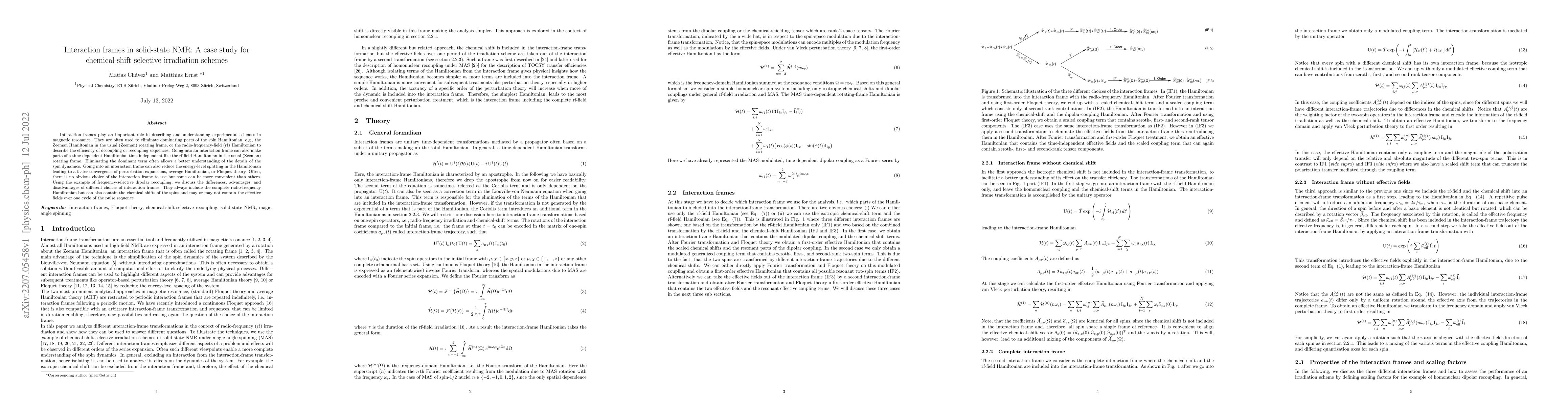 Thumbnail for Interaction frames in solid-state NMR: A case study for
  chemical-shift-selective irradiation schemes