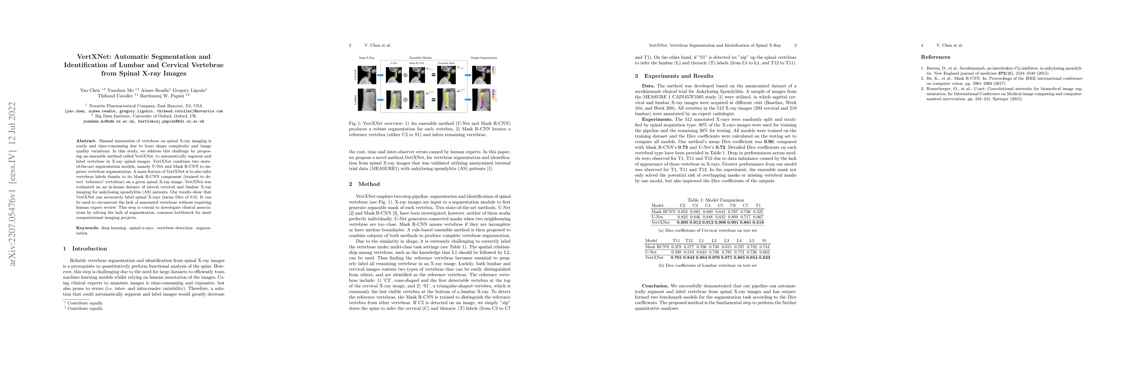 Thumbnail for VertXNet: Automatic Segmentation and Identification of Lumbar and
  Cervical Vertebrae from Spinal X-ray Images