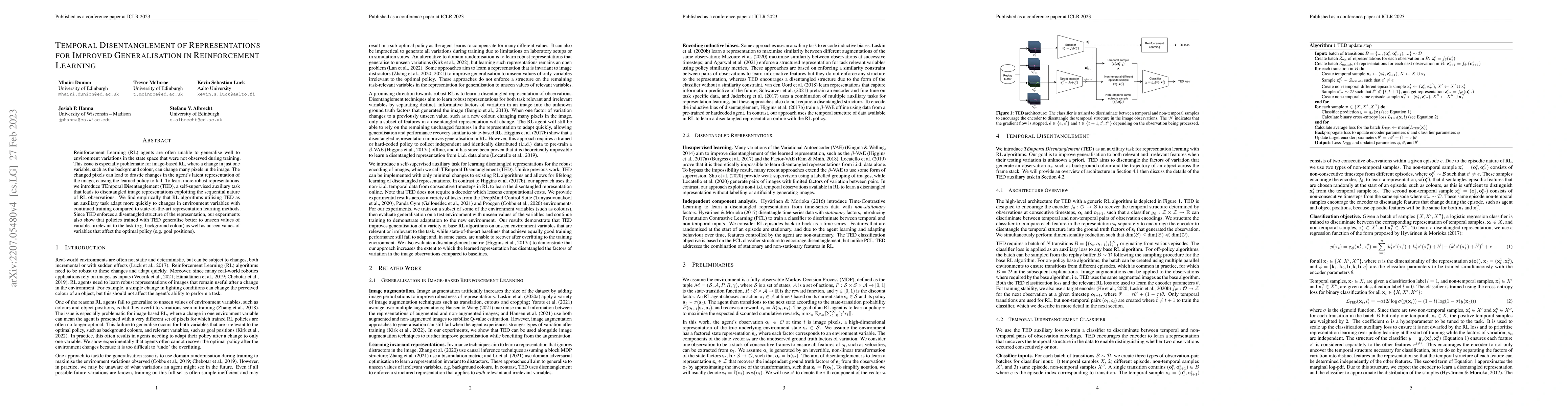 Thumbnail for Temporal Disentanglement of Representations for Improved Generalisation
  in Reinforcement Learning