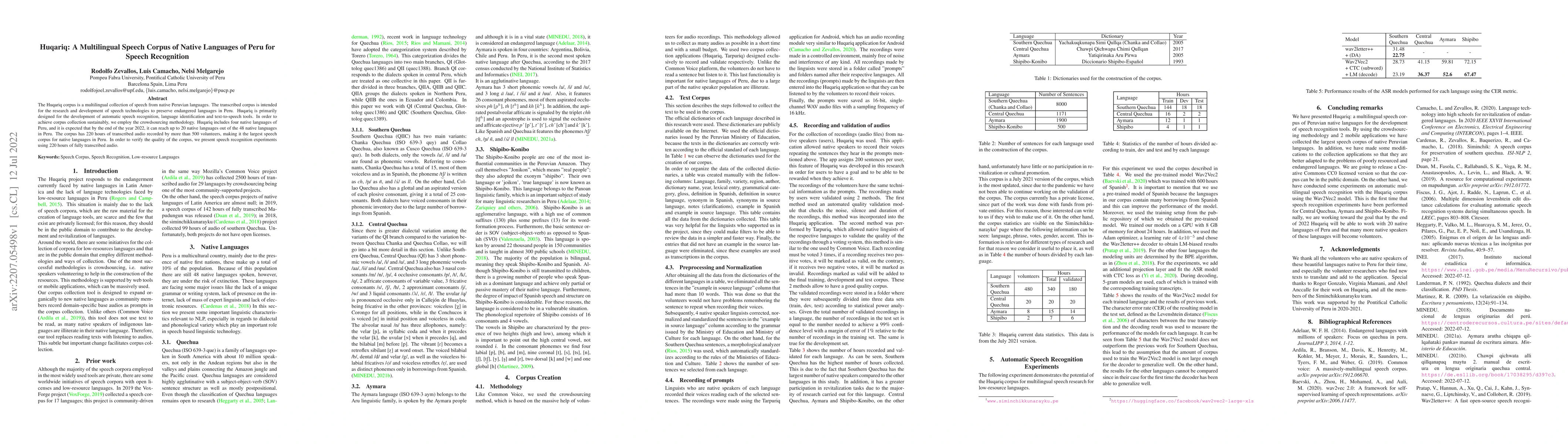 Thumbnail for Huqariq: A Multilingual Speech Corpus of Native Languages of Peru for
  Speech Recognition