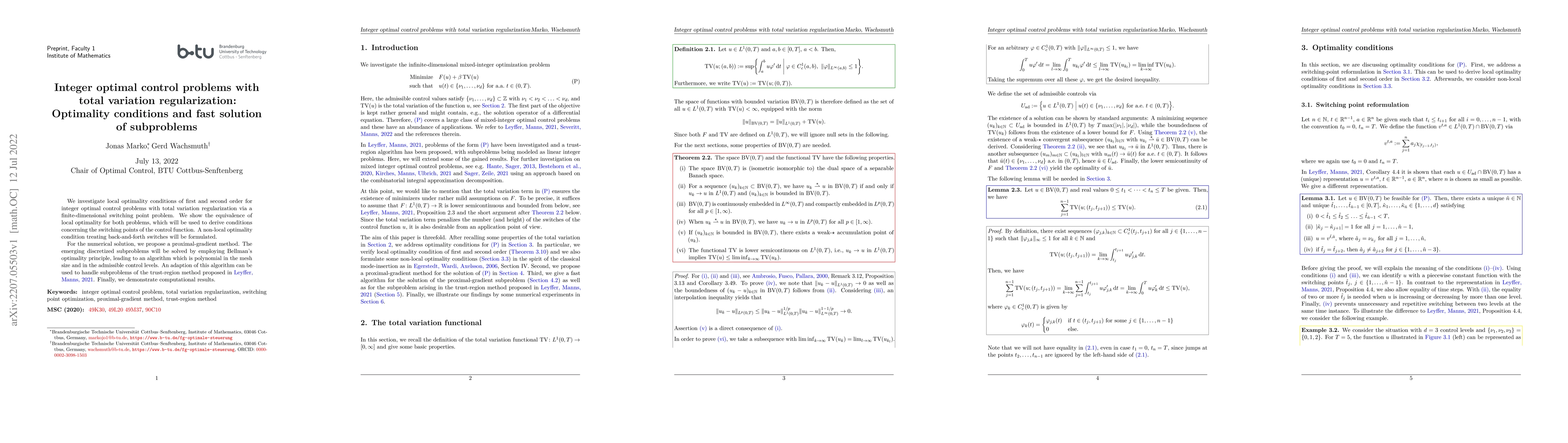 Thumbnail for Integer optimal control problems with total variation regularization:
  Optimality conditions and fast solution of subproblems