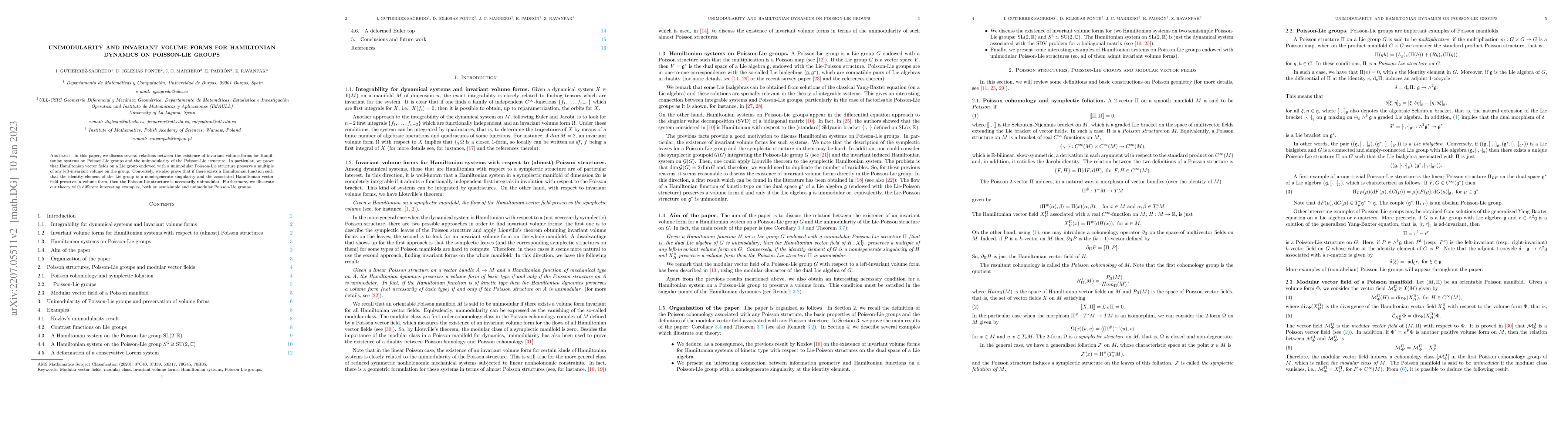 Thumbnail for Unimodularity and invariant volume forms for Hamiltonian dynamics on
  Poisson-Lie groups