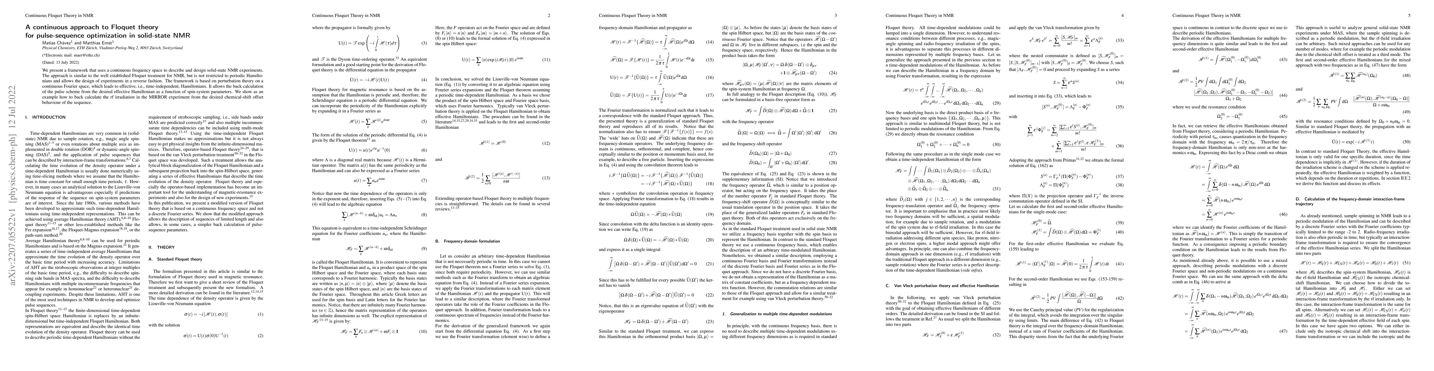 Thumbnail for A continuous approach to Floquet theory for pulse-sequence optimization
  in solid-state NMR