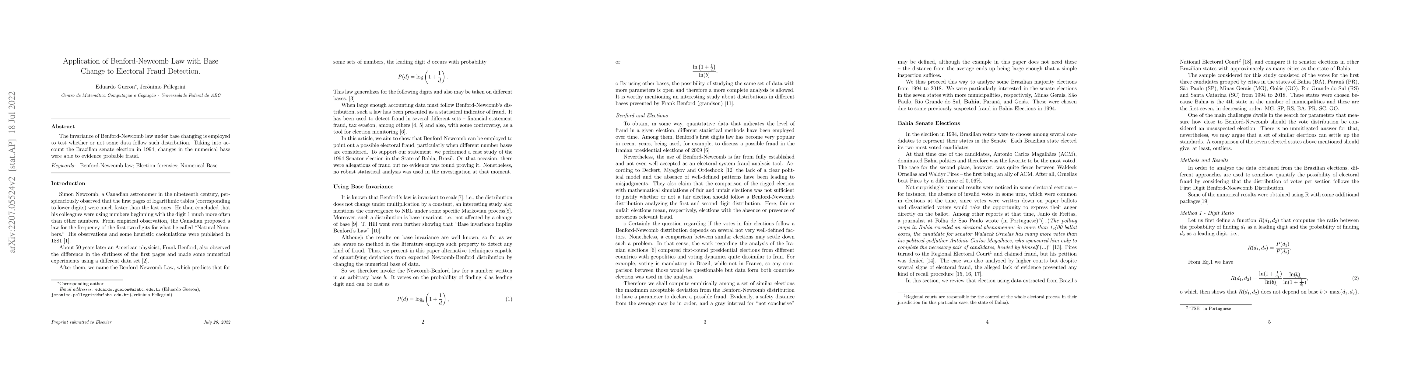 Thumbnail for Application of Benford-Newcomb Law with Base Change to Electoral Fraud
  Detection
