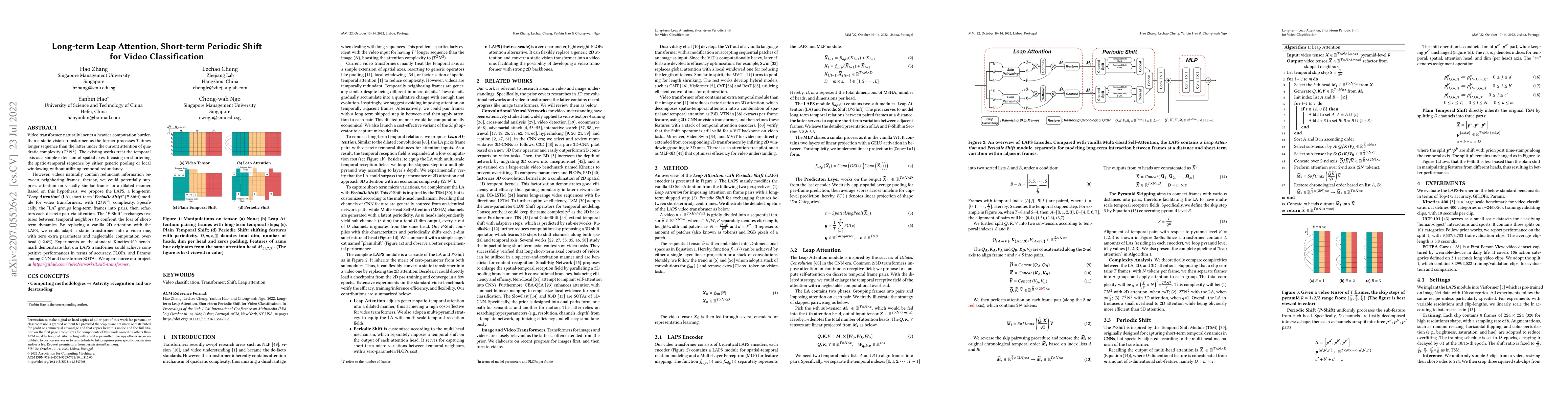 Thumbnail for Long-term Leap Attention, Short-term Periodic Shift for Video
  Classification