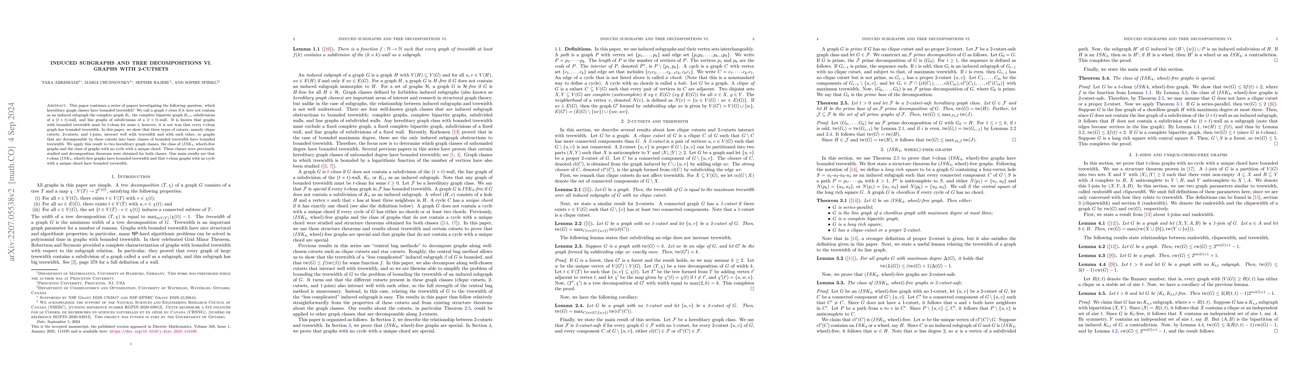 Thumbnail for Induced subgraphs and tree decompositions VI. Graphs with 2-cutsets